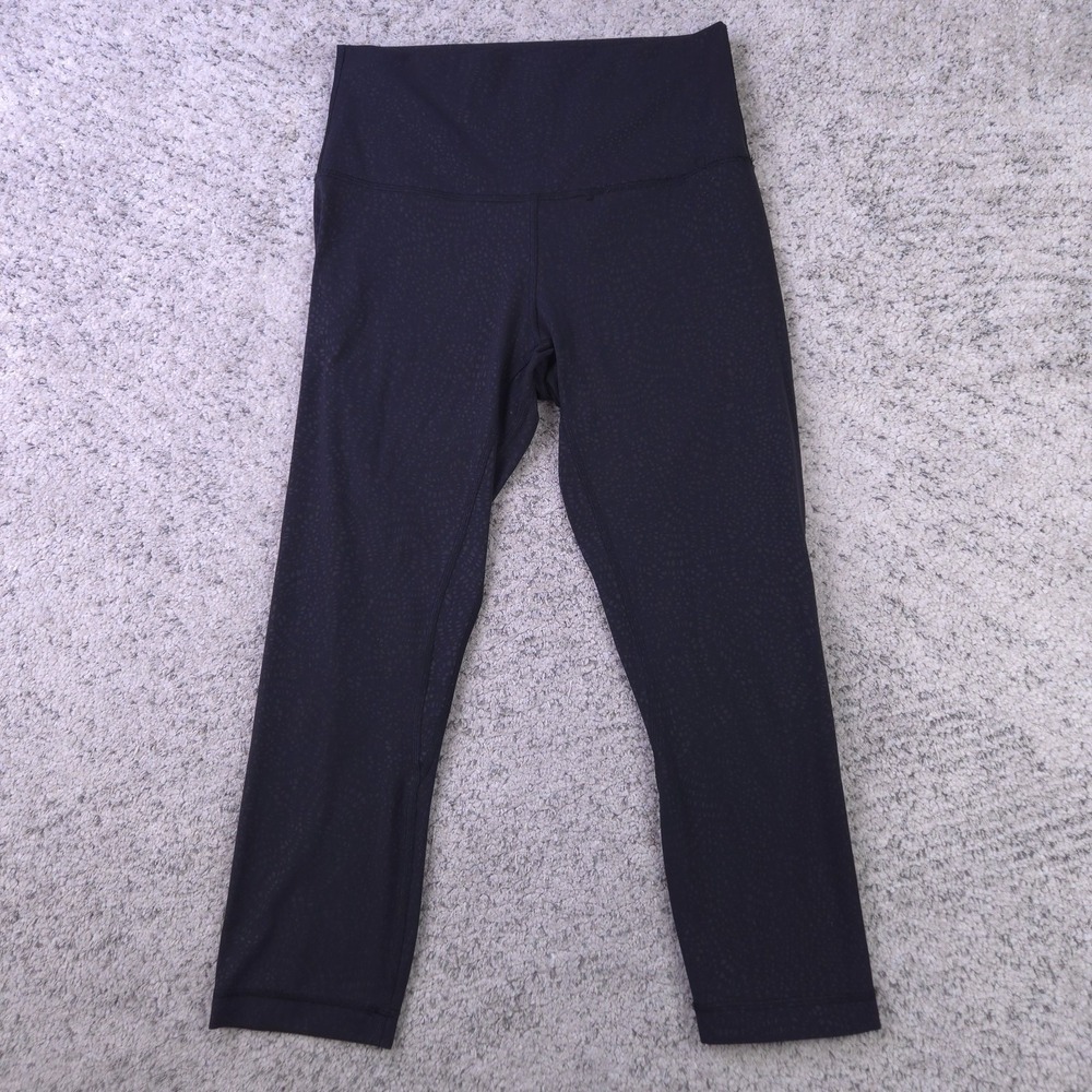 Lululemon Leggings Womens 6 Capri Crop Pattern Black Logo Cropped Activewear
